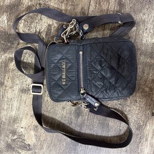 MZ Wallace Black Quilted Crossbody Phone Bag w/ Card Slots and Adjustable Straps